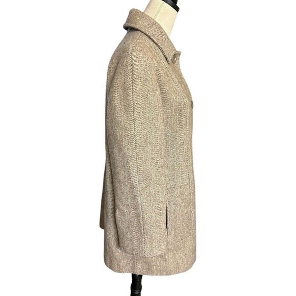 Vintage Herman Kay Wool Blend Pea Coat Herringbone Beige Lined Pocket - Picture 6 of 9